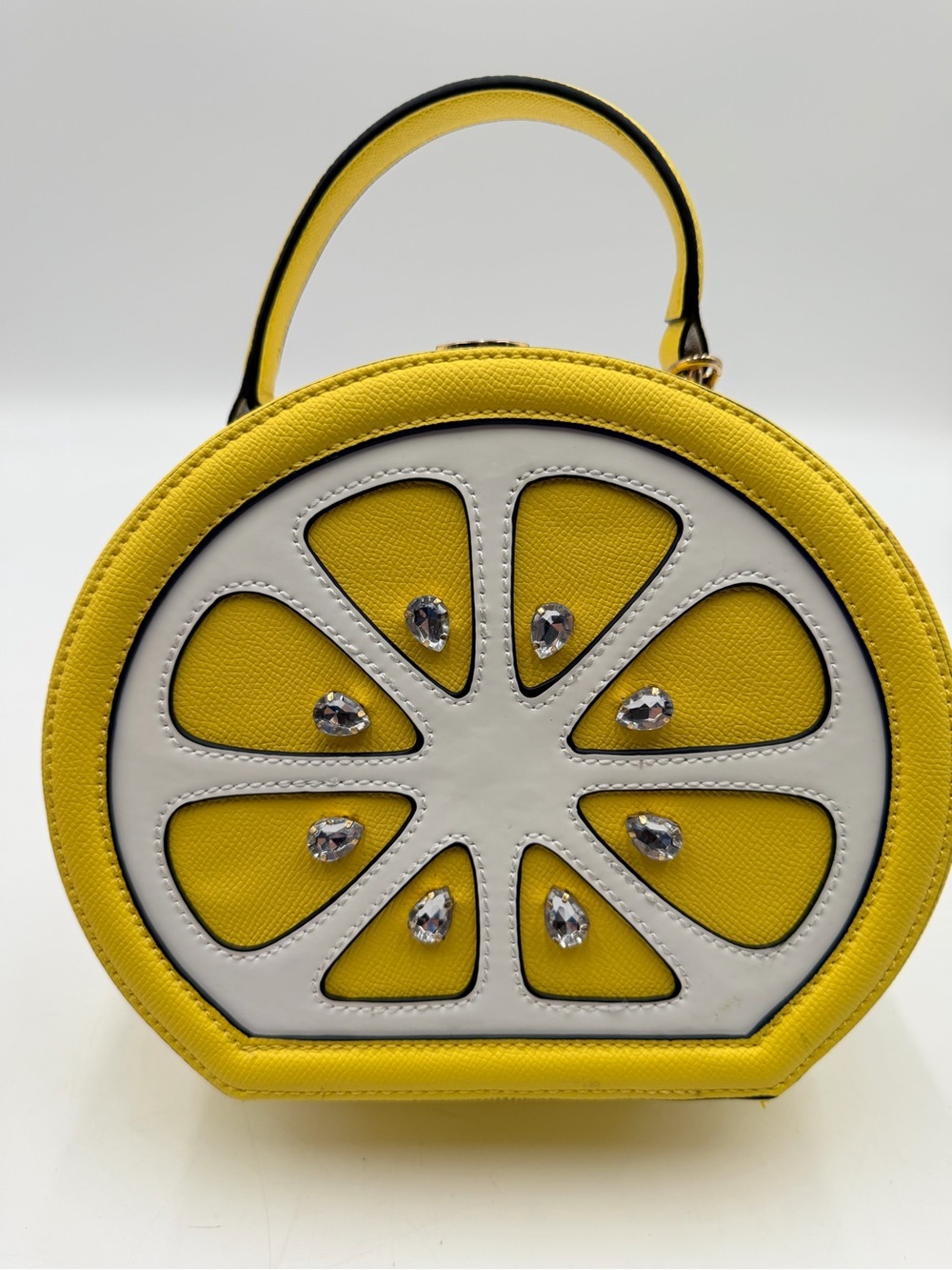 Yellow Lemon Slice Aldo Rhinestone Novelty Top-Handle Bag with Crossbody Strap